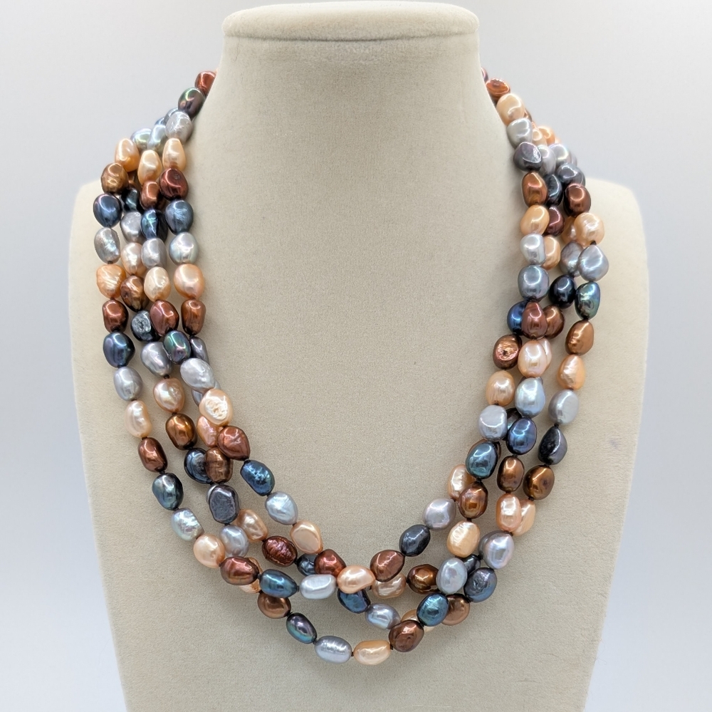 Imperial Pearl Syndicate 4 Strand Multicolor Baroque Cultured Pearl Necklace 18"